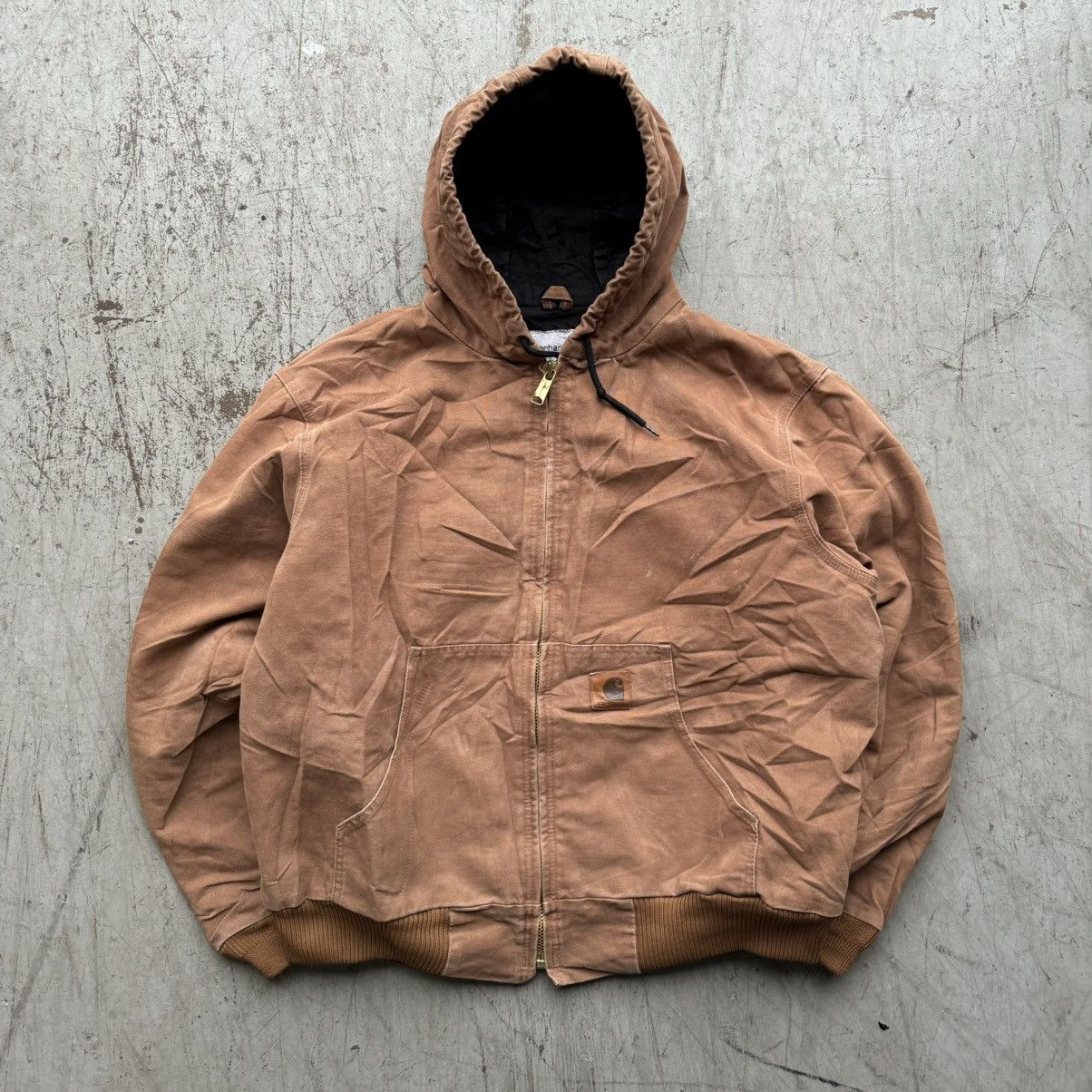 Carhartt × Vintage Vintage Carhartt Tan Faded Distressed Jacket Hooded Size US XL / EU 56 / 4 - 1 Thumbnail