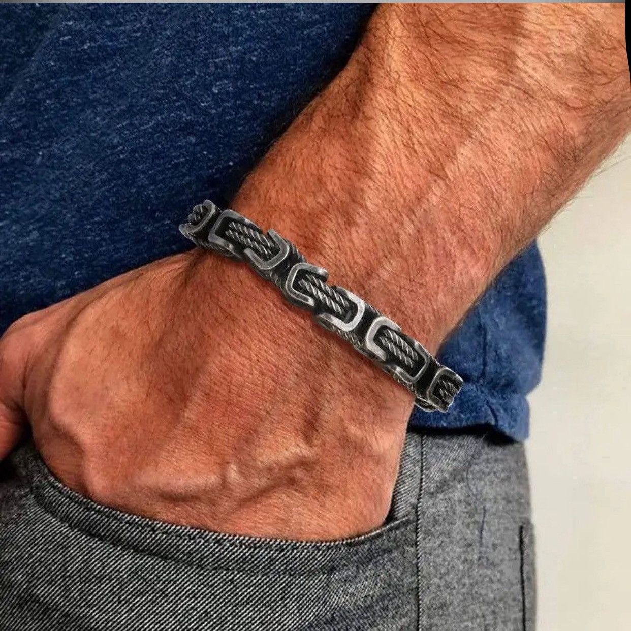Jewelry Creative 8mm Stainless Steel Braided Link Wristband Bracelet Size ONE SIZE - 1 Thumbnail