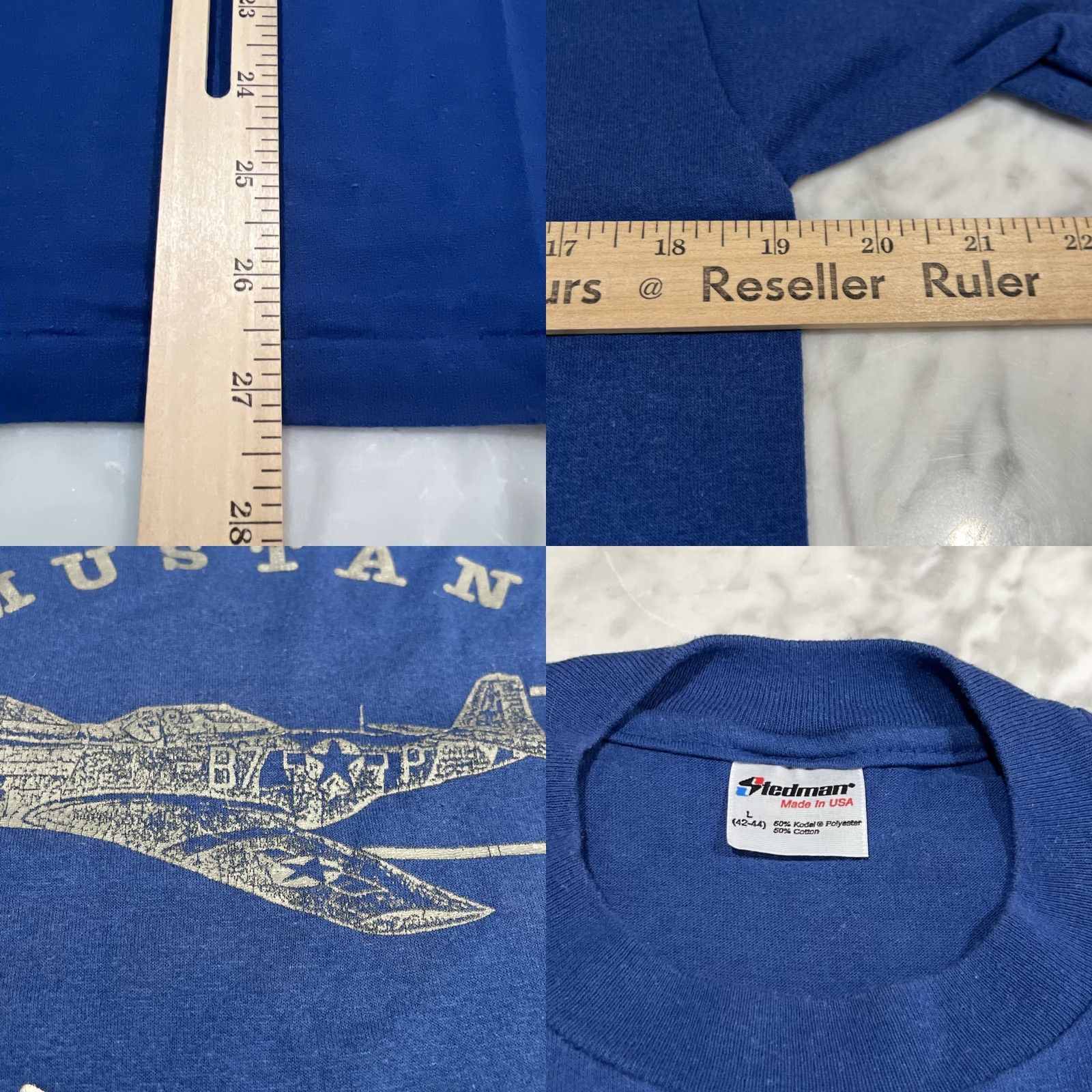 Vintage VINTAGE Stedman P-51 Mustang Crew Chiefs T-Shirt Men Large Blue Graphic Tee 90s Sportswear USA Size US L / EU 52-54 / 3 - 8 Thumbnail