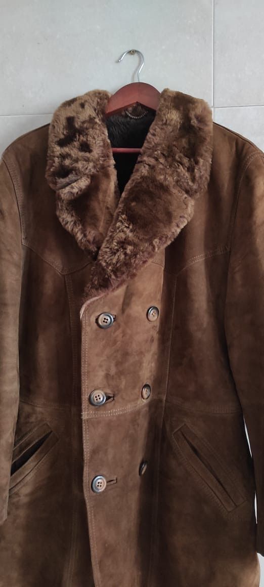 Genuine Suede Sheepskin Brown Leather Shearling Coat