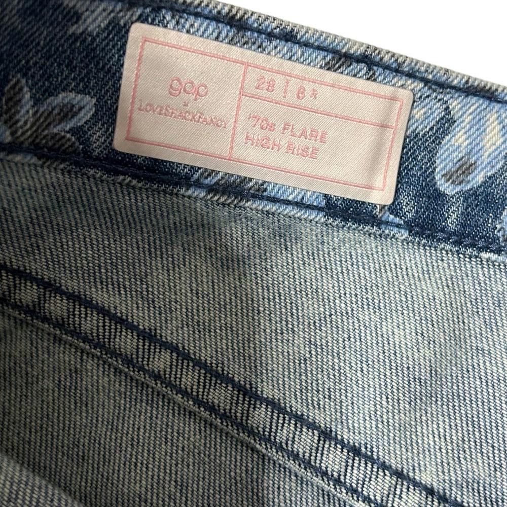 Designer LoveShackFancy NWT High Rise Floral Flare Jean Limited 28 Size 28" / US 6 / IT 42 - 10 Thumbnail