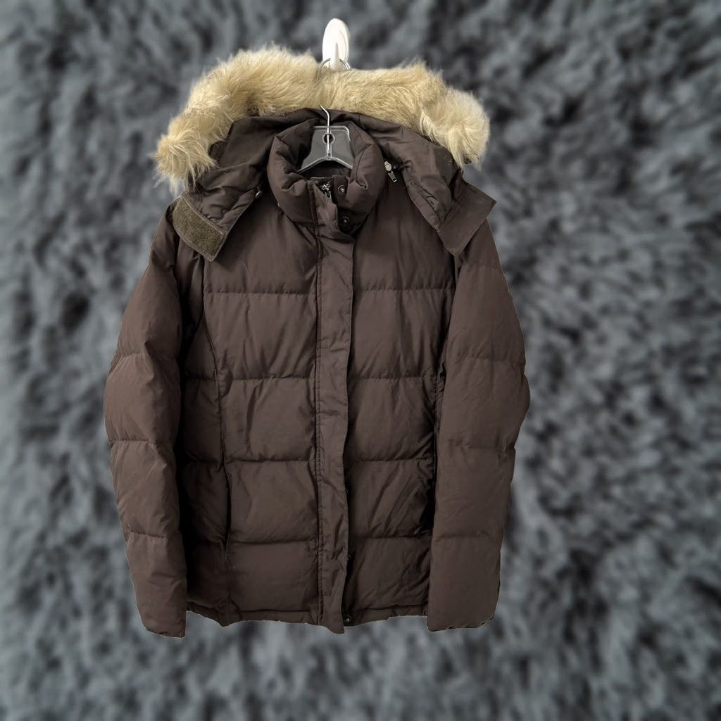 Vintage L.L. Bean Puffer Jacket Womens S Brown Fur Hood Full Zip L/S Jacket Size S / US 4 / IT 40 - 1 Thumbnail