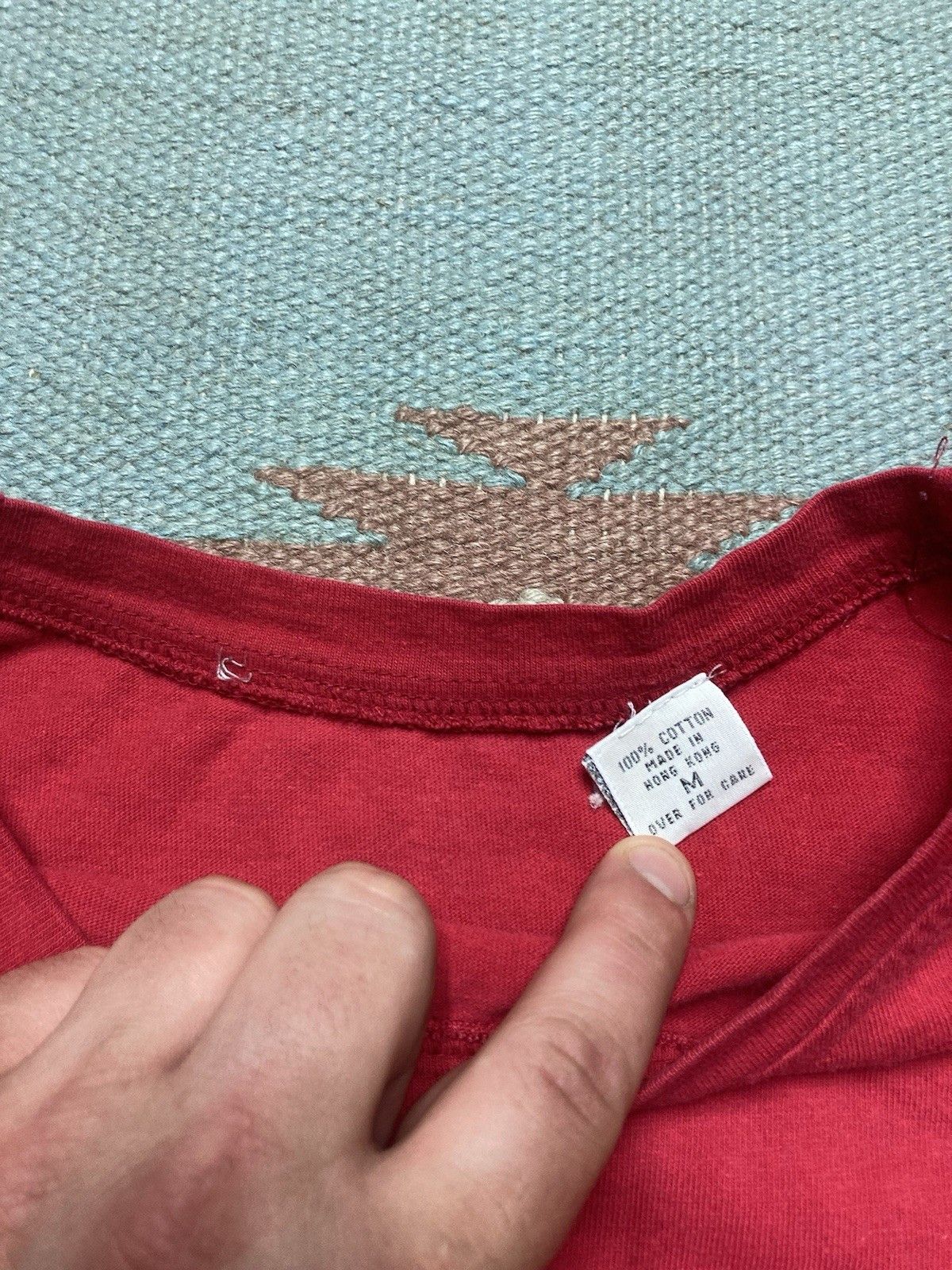Vintage 90s pocket t shirt blank crimson cotton distressed boxy XL Size US XL / EU 56 / 4 - 6 Thumbnail