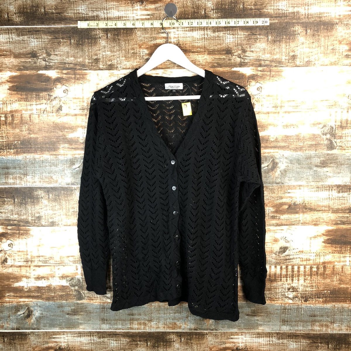 Japanese Brand Port Villa Black Cardigan crochet Knitwear #A1475 Size M / US 6-8 / IT 42-44 - 1 Thumbnail
