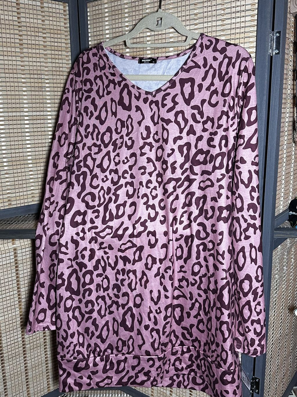 Other Maysoar Pink & Maroon Leopard Print Long Sleeve Knit Dress Size XL / US 12-14 / IT 48-50 - 1 Thumbnail