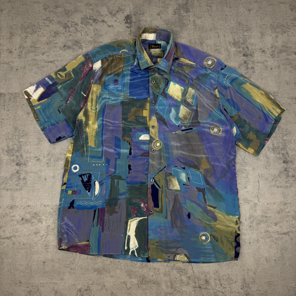 Gucci Vintage 90s Gucci Abstract Art 100% Silk Shirt Made in Italy Size US M / EU 48-50 / 2 - 1 Thumbnail