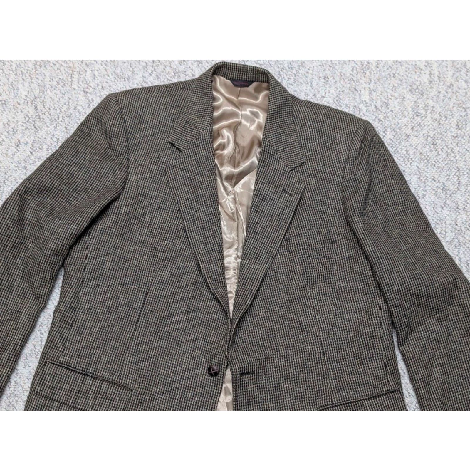 Vintage VINTAGE Tweed blazer Mens 46XL Donegal brown wool two-button notched lapel single-breasted wool blazer Size 48R - 4 Thumbnail