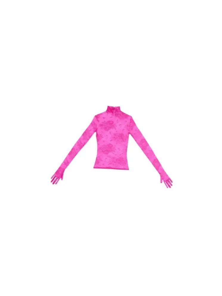image of Balenciaga O1Mt1Gz0524 Lingerie Turtleneck Top In Pink, Women's (Size Medium)