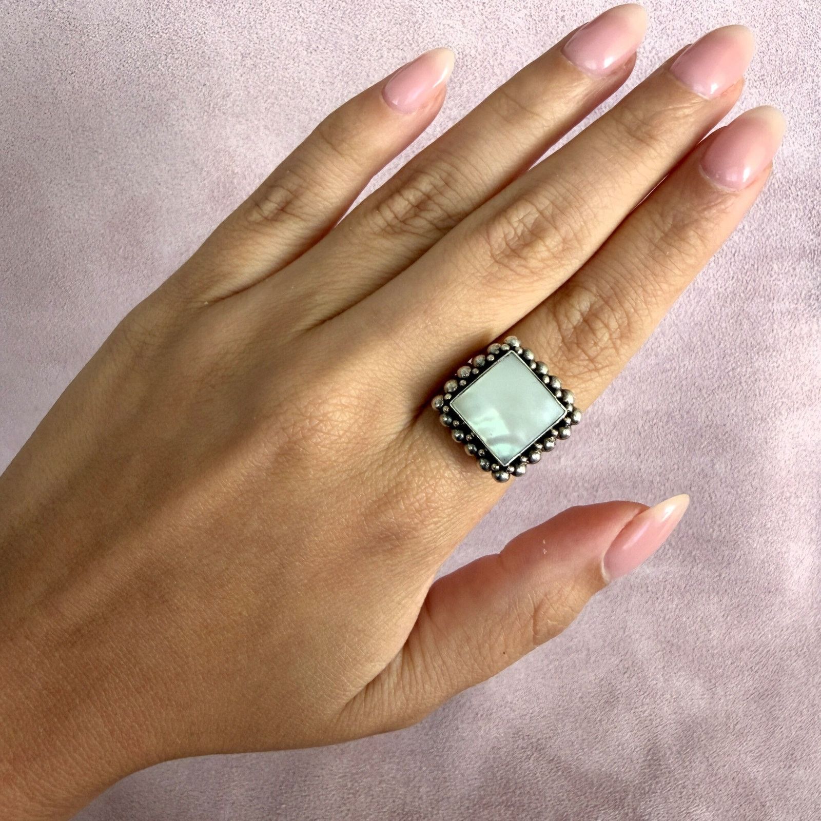 Sterling Silver sterling silver beaded mother of pearl square ring size 8.5 Size ONE SIZE - 2 Thumbnail