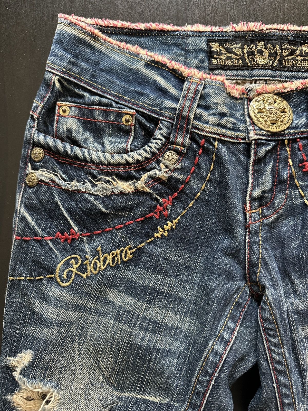 Vintage Riobera Y2K Distressed Flared Denim Jeans Japanese Archive Size 25" / US 0 / IT 36 - 5 Thumbnail