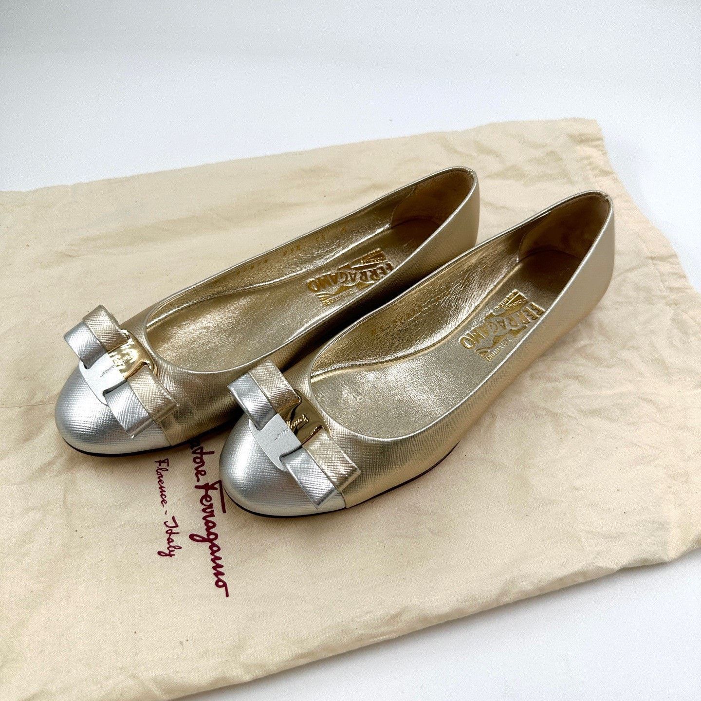 Salvatore Ferragamo Ferragamo Women's Champagne Flat Shoes Size US 4.5 / IT 34.5 - 1 Thumbnail