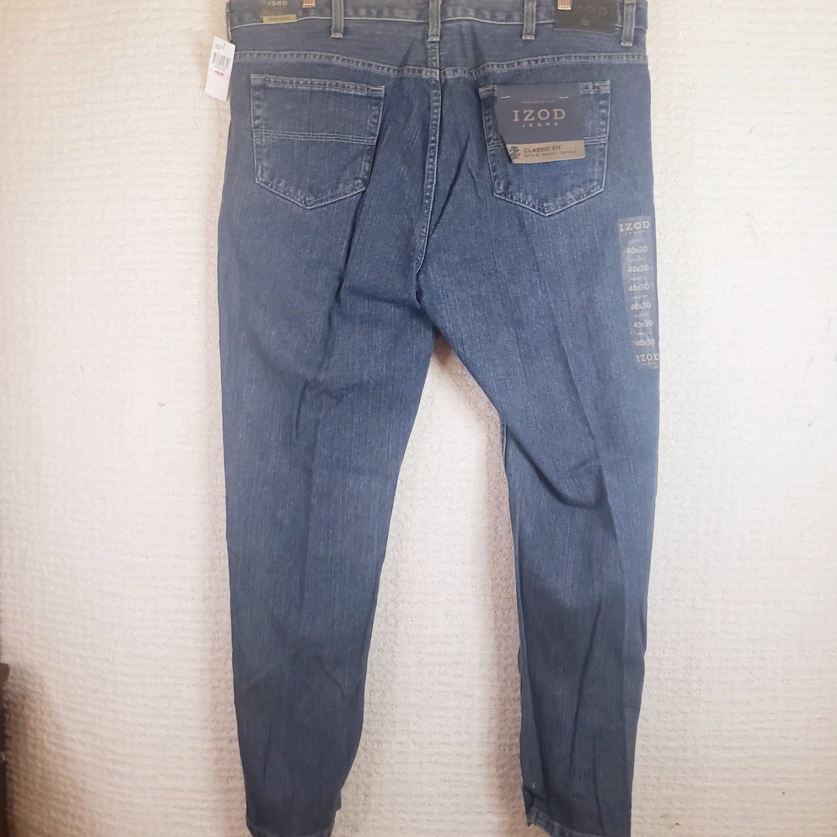 Izod IZOD Jeans Classic Fit Denim Blue 40x30 Men Regular 100% Cotton Zip Flat Front Straight Inseam 30 New With Tags Size US 40 / EU 56 - 6 Thumbnail