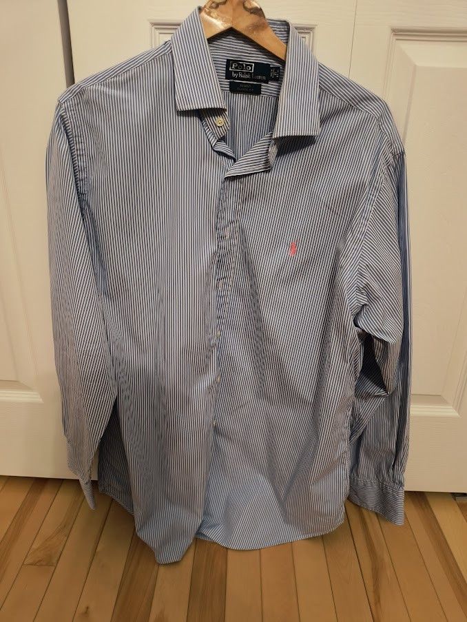 Polo Ralph Lauren Vintage Polo Ralph Lauren Blue Striped Shirt Size 17 34/35 Size US XL / EU 56 / 4 - 1 Thumbnail