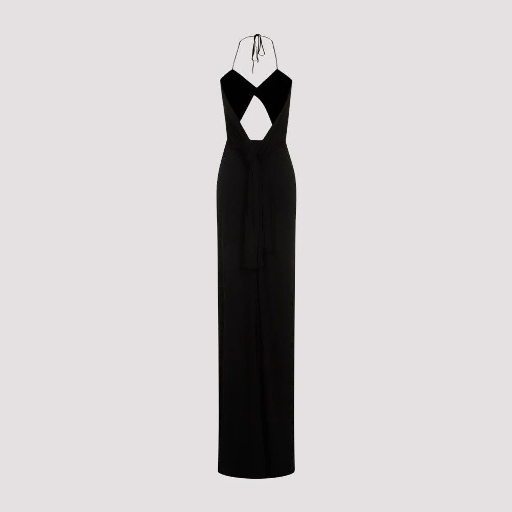 Saint Laurent Paris oc11z1125 Backless Halter Dress in Satin Crepe Jersey Noir Size XS / US 0-2 / IT 36-38 - 2 Thumbnail