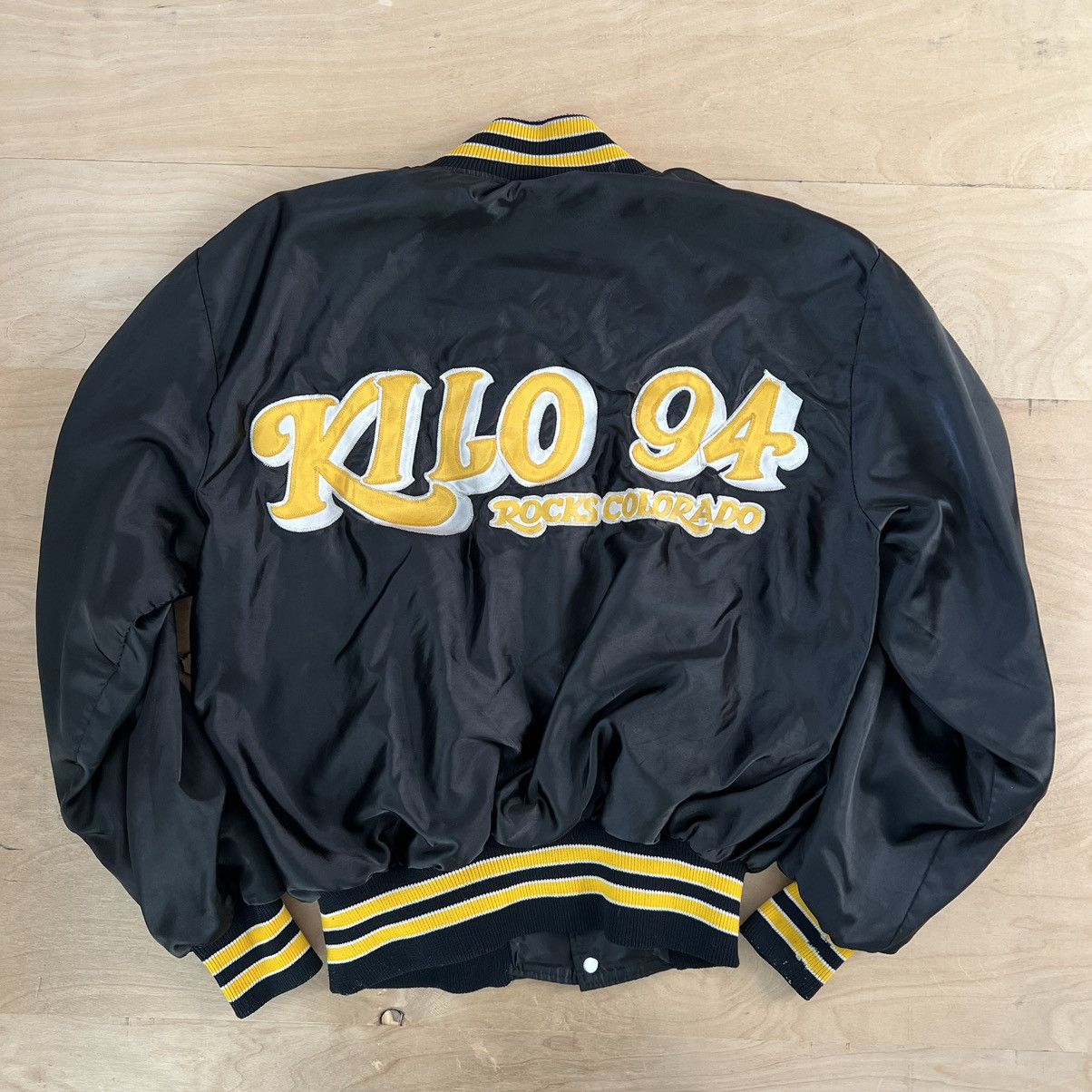 Vintage Radio Station Bomber Jacket M Black 80s Rock Music