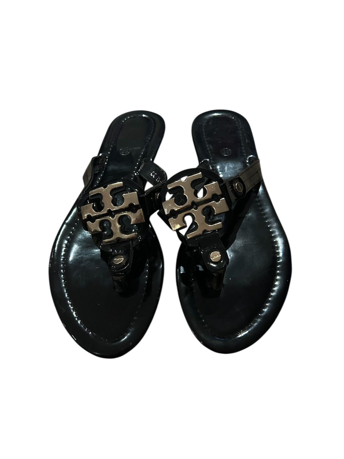Tory Burch Tony Burch Black Sandals with Gold Logo Size US 8.5 / IT 38.5 - 1 Thumbnail