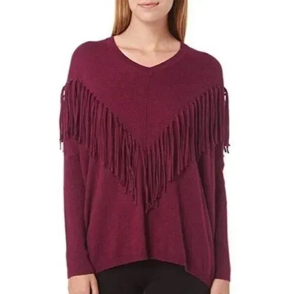 Other DKNY Fringe Embellished V-neckline Dolman Sweater, Purple, S Size S / US 4 / IT 40 - 1 Thumbnail