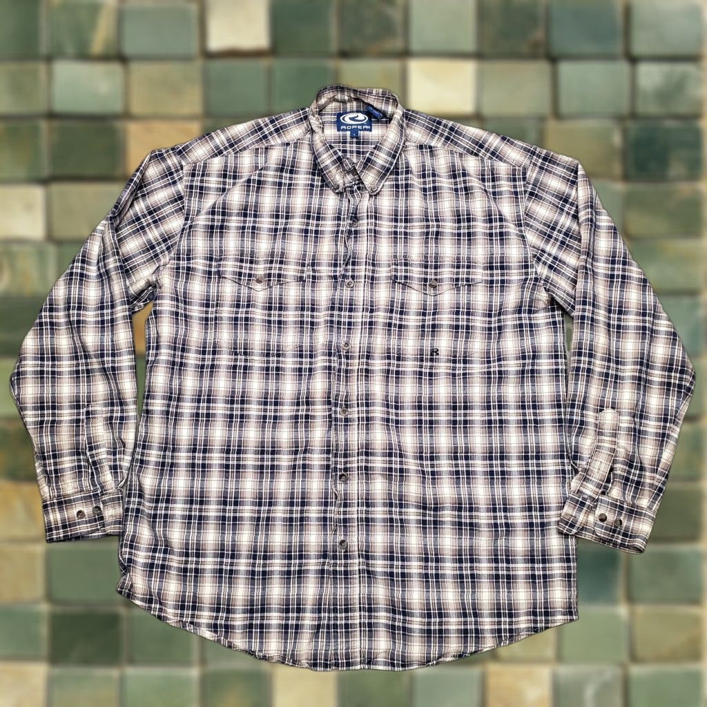 Roper Roper Shirt Mens Large Blue Plaid Long Sleeve Button Western Cowboy Rodeo Casual Size US L / EU 52-54 / 3 - 1 Thumbnail