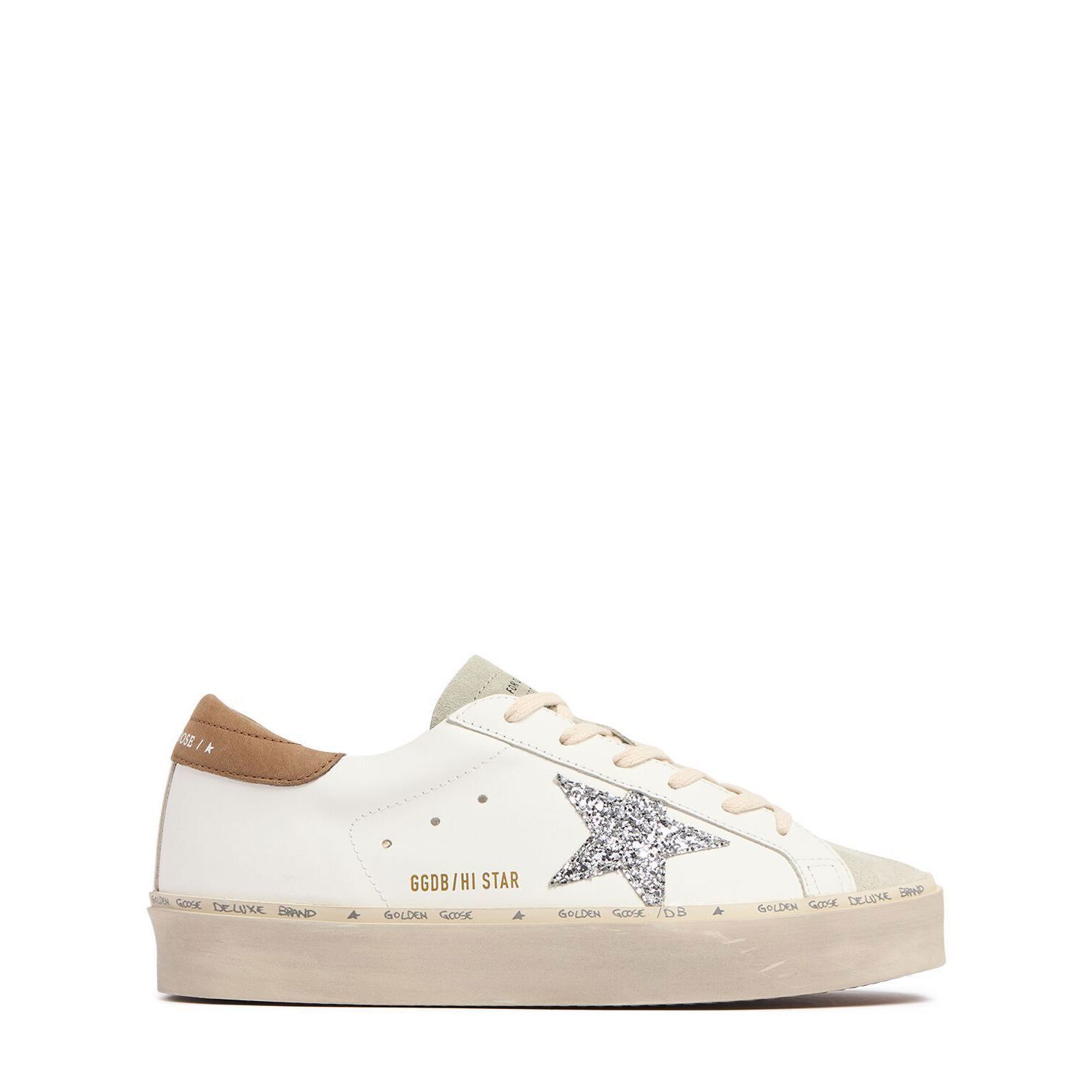 GOLDEN GOOSE Hi Star Women's White/Brown Glittered Low Top S