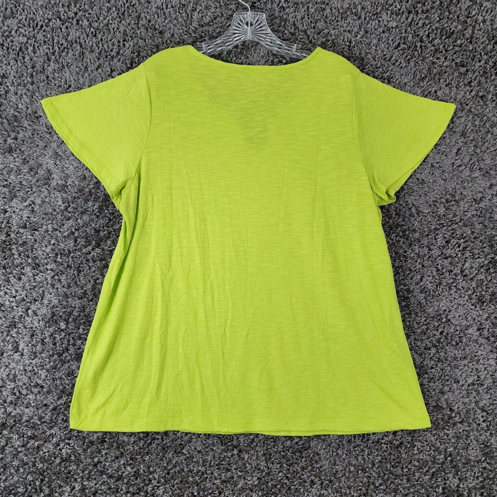 Apt. 9 Apt. 9 Womens Blouse Green Embroidered V-Neck Short Sleeve 1X Plus Size | Flared Sleeve | Womens Size XL / US 12-14 / IT 48-50 - 5 Thumbnail