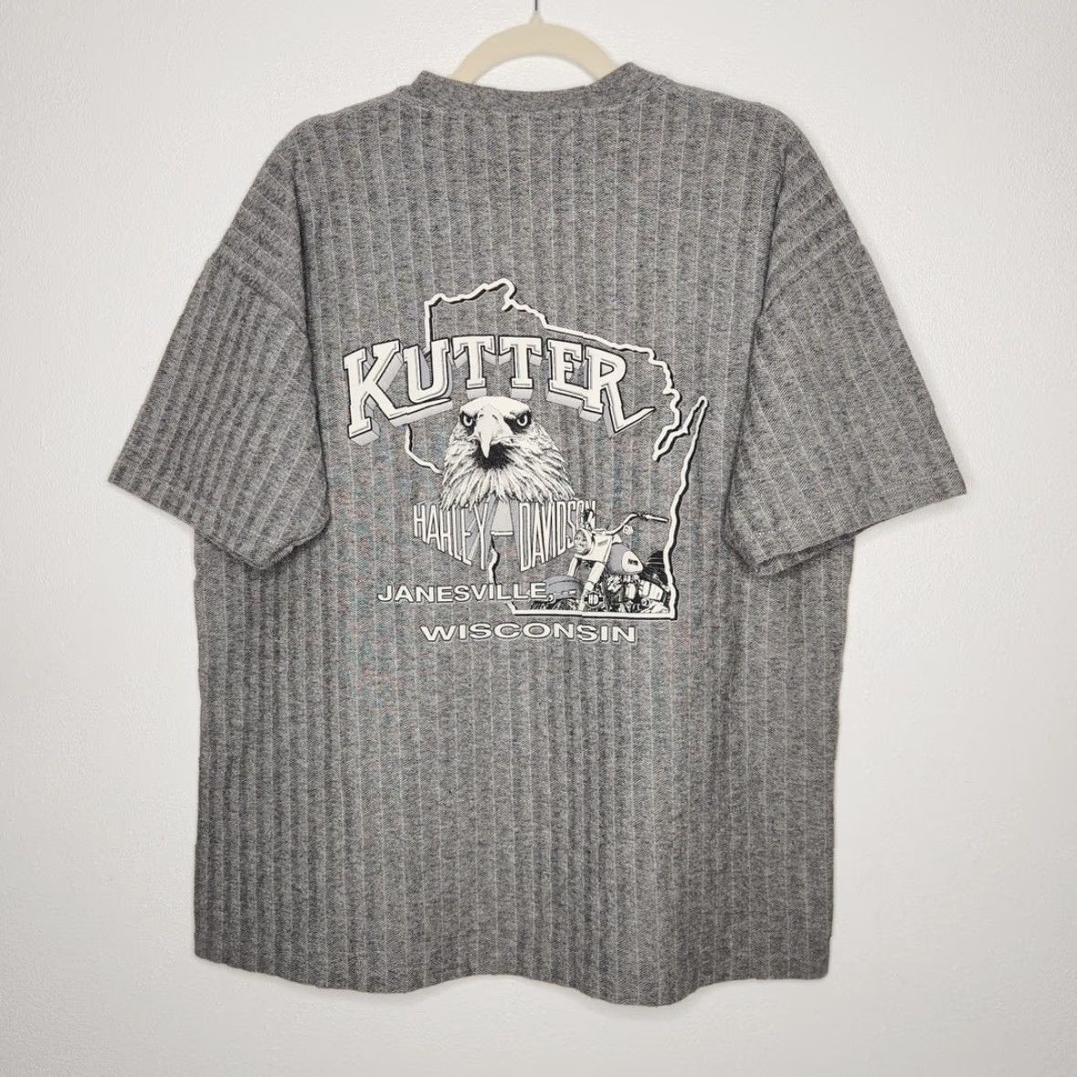Harley Davidson VINTAGE Harley Davidson Kutter Wisconsin Eagle Double Sided Biker HD Stripe Gray XL Men Shirt Size US XL / EU 56 / 4 - 7 Thumbnail