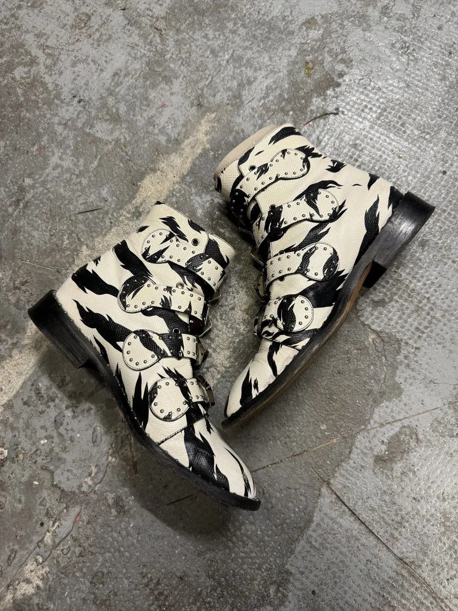 Givenchy Black & White Zebra Leather Studded Strapped Boots