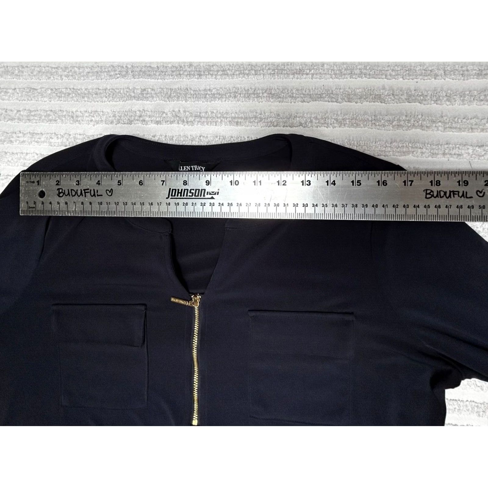 Ellen Tracy ELLEN TRACY Women's 3/4 Sleeve Zip Front Utility Top Navy Large New Size L / US 10 / IT 46 - 3 Thumbnail