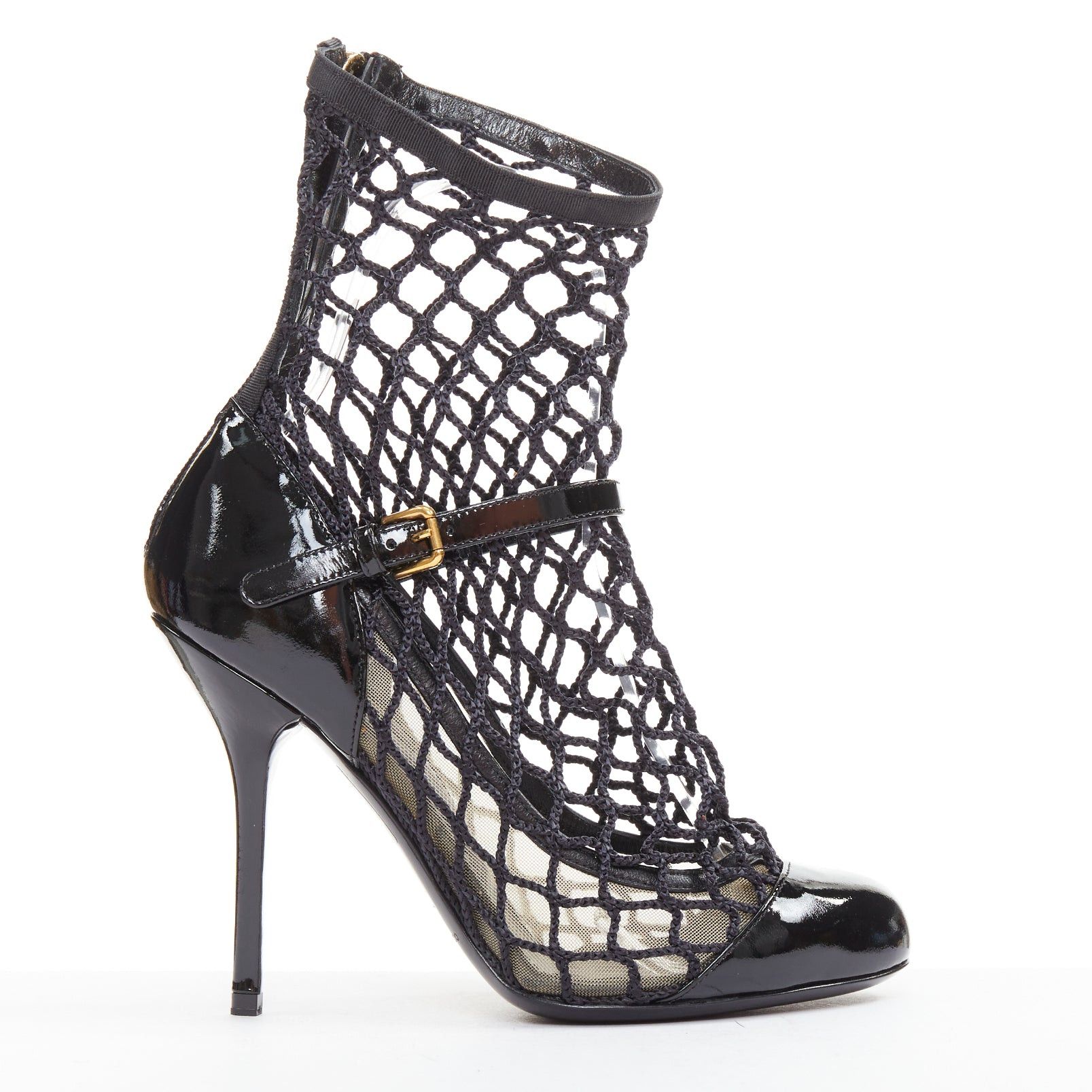 Dolce & Gabbana DOLCE GABBANA 2012 black patent leather fishnet panels maryjane heeled booties EU36 Size US 6 / IT 36 - 1 Thumbnail