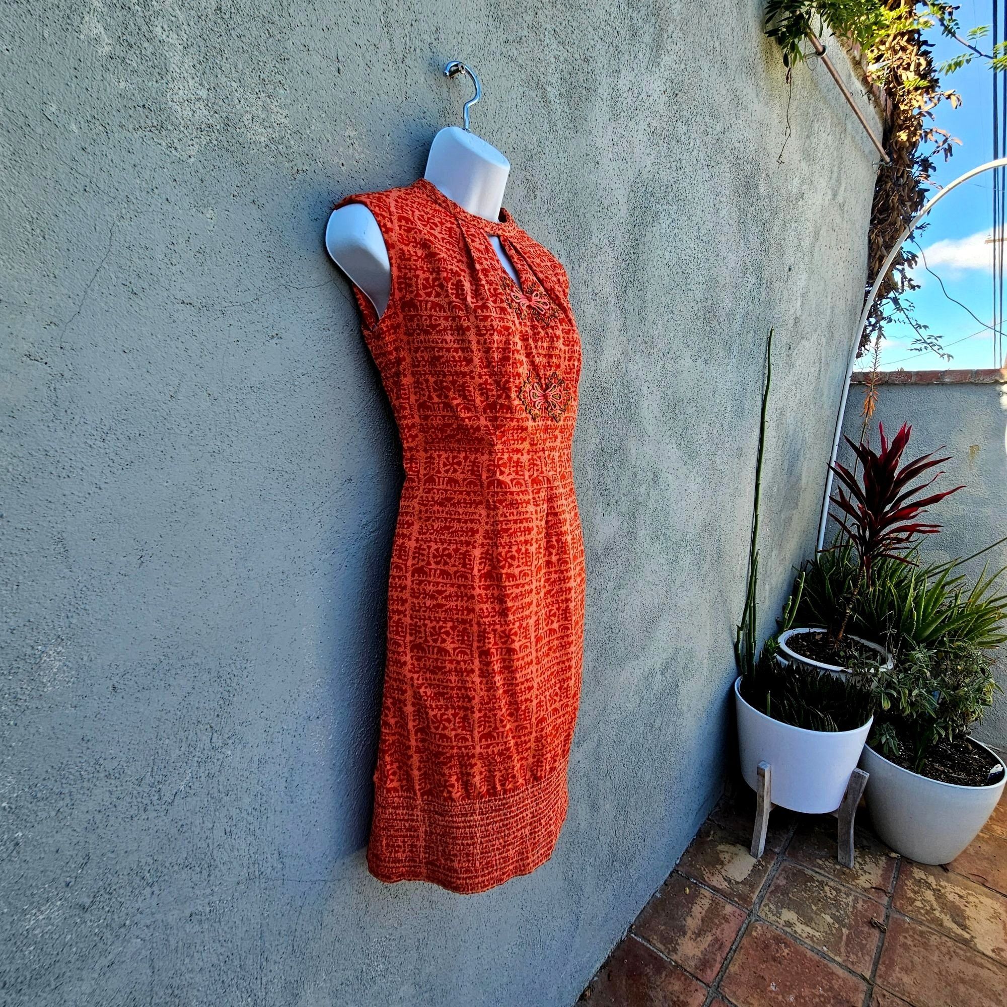 Vintage Vintage 60s Rama Siam Orange Quilted Cotton Dress 6 8 Thaila Size S / US 4 / IT 40 - 2 Thumbnail