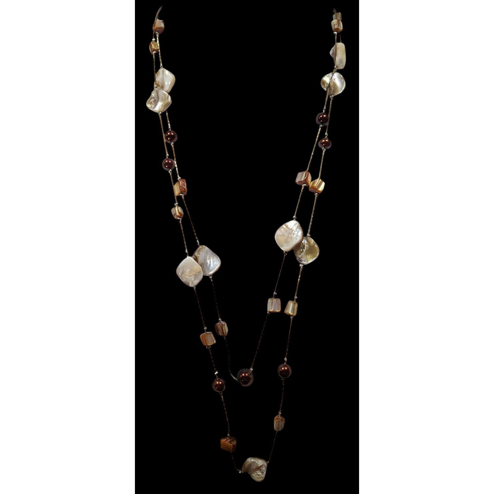 Other Bohemian Layered Shell And Brown Faux Pearl Station Necklace Size ONE SIZE - 2 Thumbnail