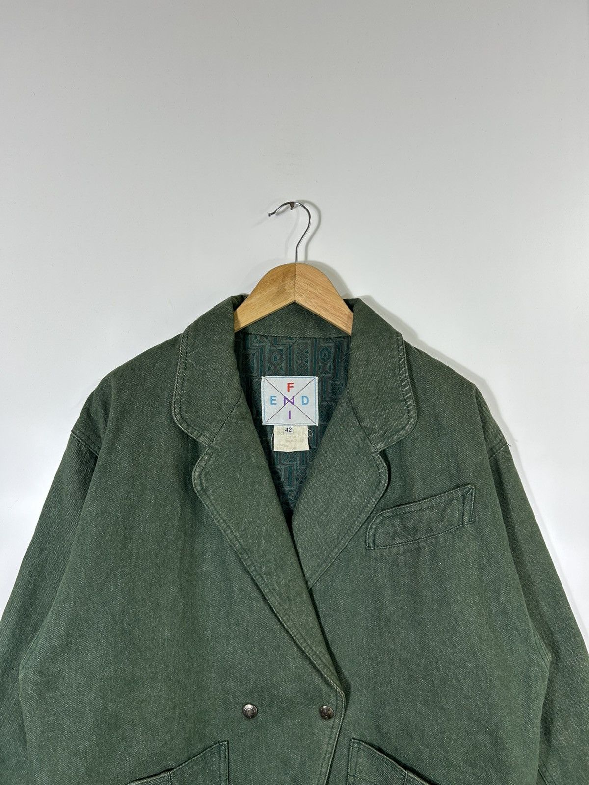 Fendi Vtg FENDI Green Denim Blazer Jacket — 70s Workwear Style Size US M / EU 48-50 / 2 - 4 Thumbnail