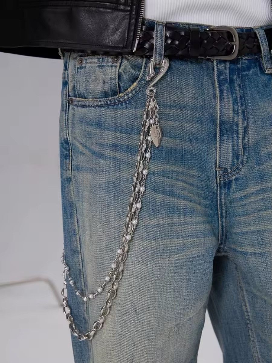 Vintage Carving Flowers Pearl Double Layer Waist Metal Wallet Chain Size ONE SIZE - 1 Thumbnail