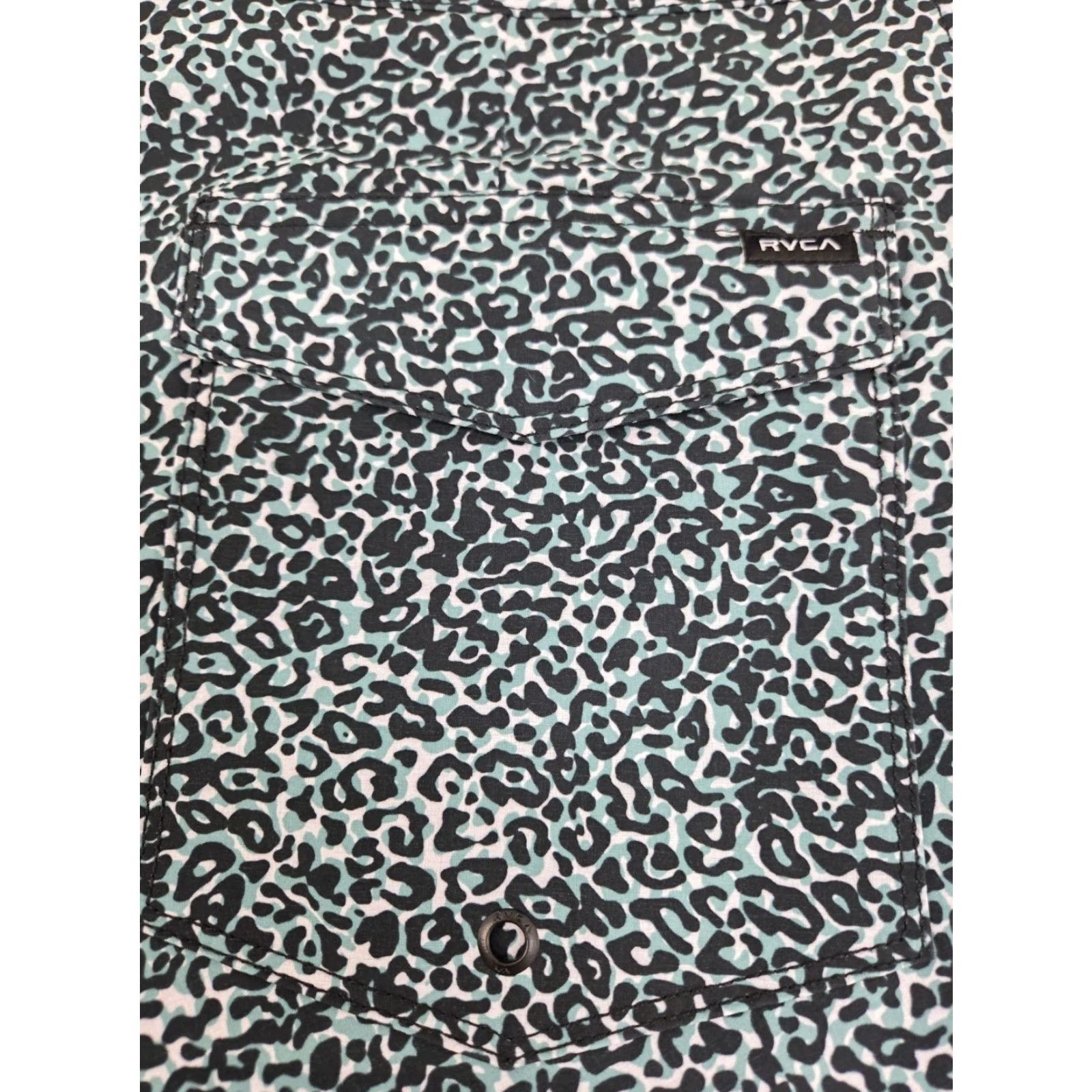 RVCA RVCA VA Board Shorts Men 33/8" Back Pocket Zip Drawstring Multicolor Green Black White Animal Print Hawaiian Quick Dry Stretch Beach Surfing Men 33 Size US 33 - 6 Thumbnail