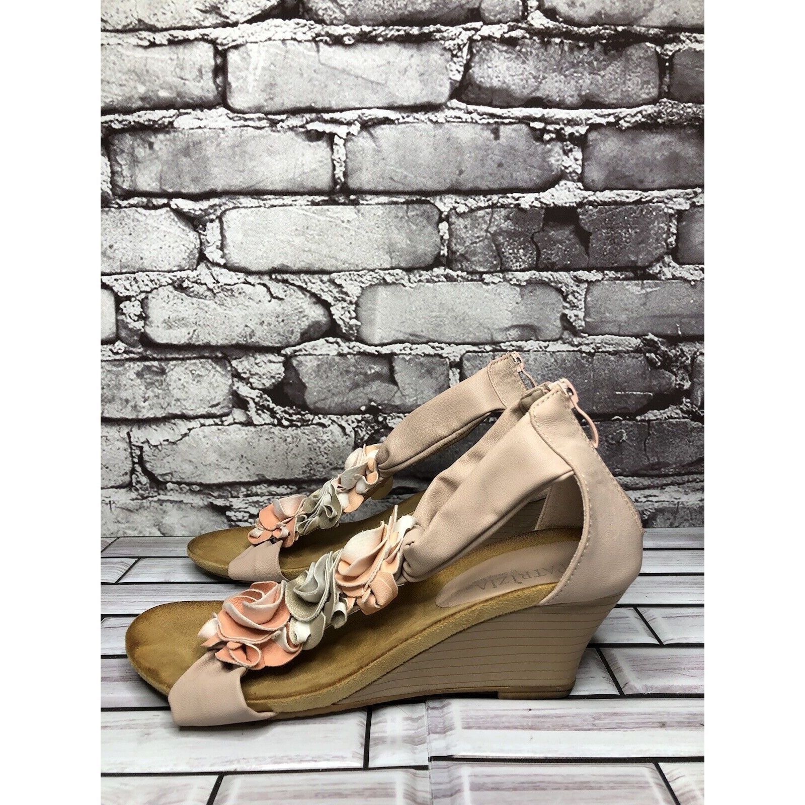 Other Patrizia Blush Pink Flower Faux Leather Harlequin Wedge Sand Size US 7.5 / IT 37.5 - 1 Thumbnail