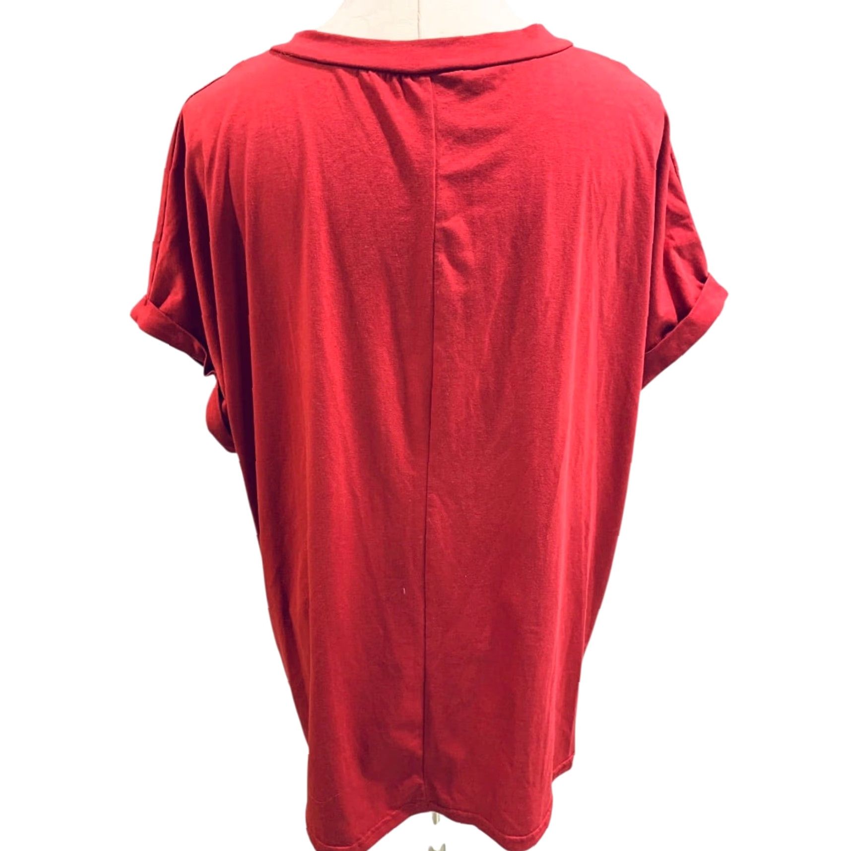 Vintage VINTAGE XXL Womens Red Short Sleeve Tshirt Button Embellished V-Neck Pullover Size XXL / US 16-18 / IT 52-54 - 6 Thumbnail