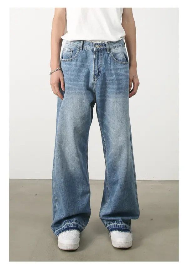 Japanese Brand Yuri Retro men's washed straight loose wide-leg jeans Size US 32 / EU 48 - 2 Thumbnail