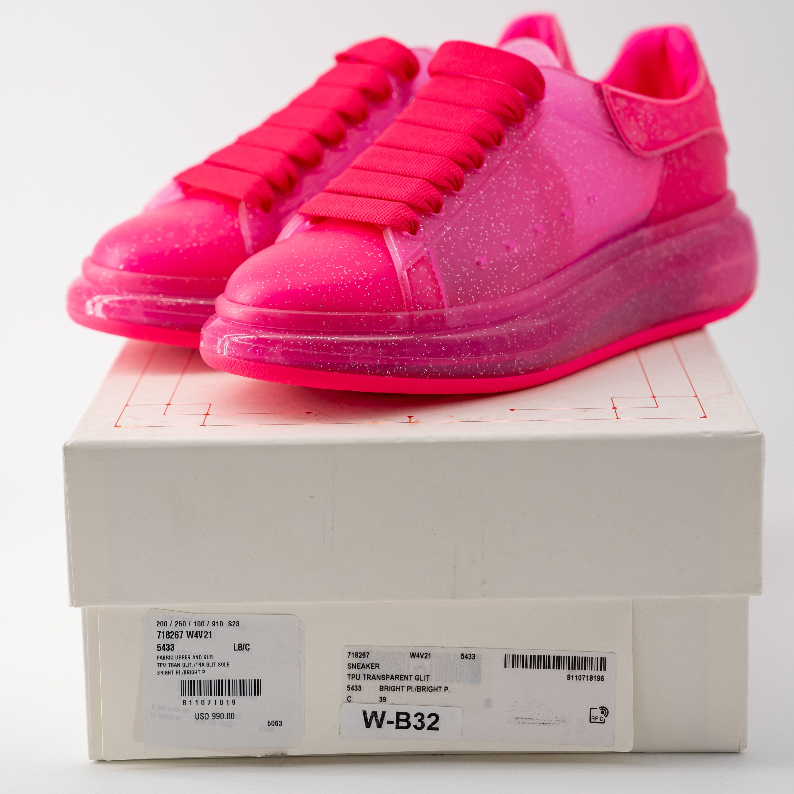Alexander McQueen 9 - Alexander McQueen Oversized Sneakers Transparent Pink Size US 9 / IT 39 - 10 Thumbnail