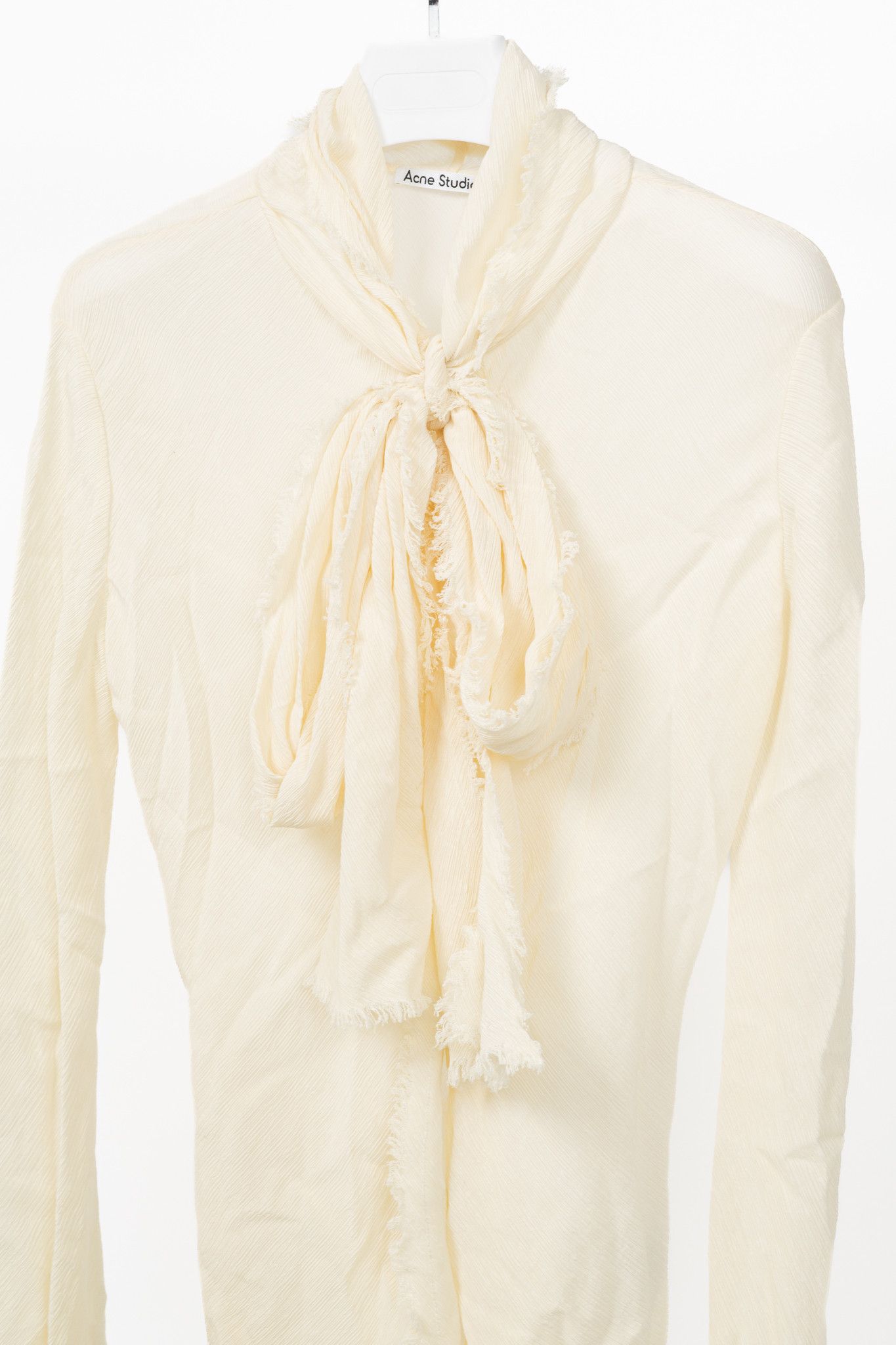 Acne Studios Acne Studios Warm White Crepe Frayed-Edge Pussy-Bow Blouse Size S / US 4 / IT 40 - 3 Thumbnail