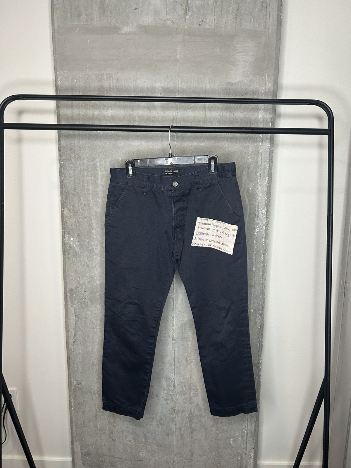 image of Enfants Riches Deprimes Erd Grail Patchwork Chinos in Navy, Men's (Size 30)