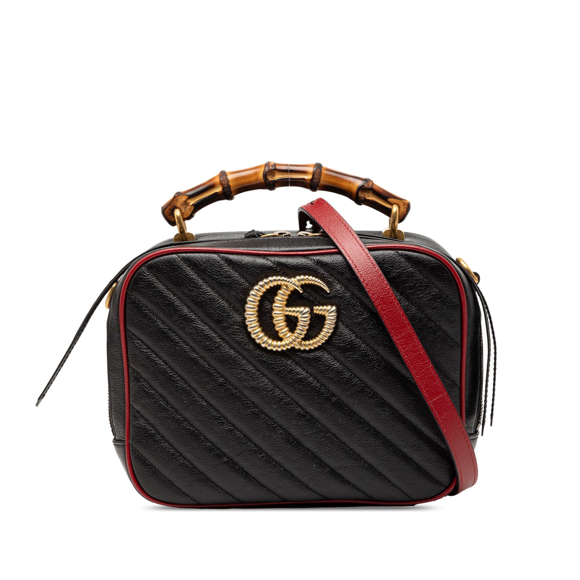 Gucci Gucci Small GG Marmont Matelasse Diagonal Leather Torchon Bamboo Satchel Size ONE SIZE - 1 Thumbnail