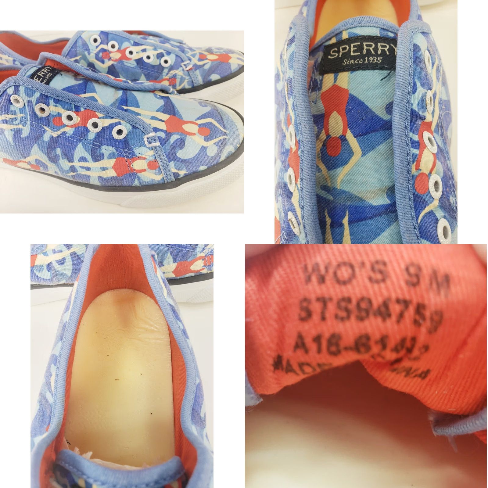 Sperry Sperry Top-Sider Women's Size 9M Sneaker Athletic Swimming Blue Casual Slip On Canvas Rubber Logo Swimmer Pattern Top Sider Size US 9 / IT 39 - 9 Thumbnail