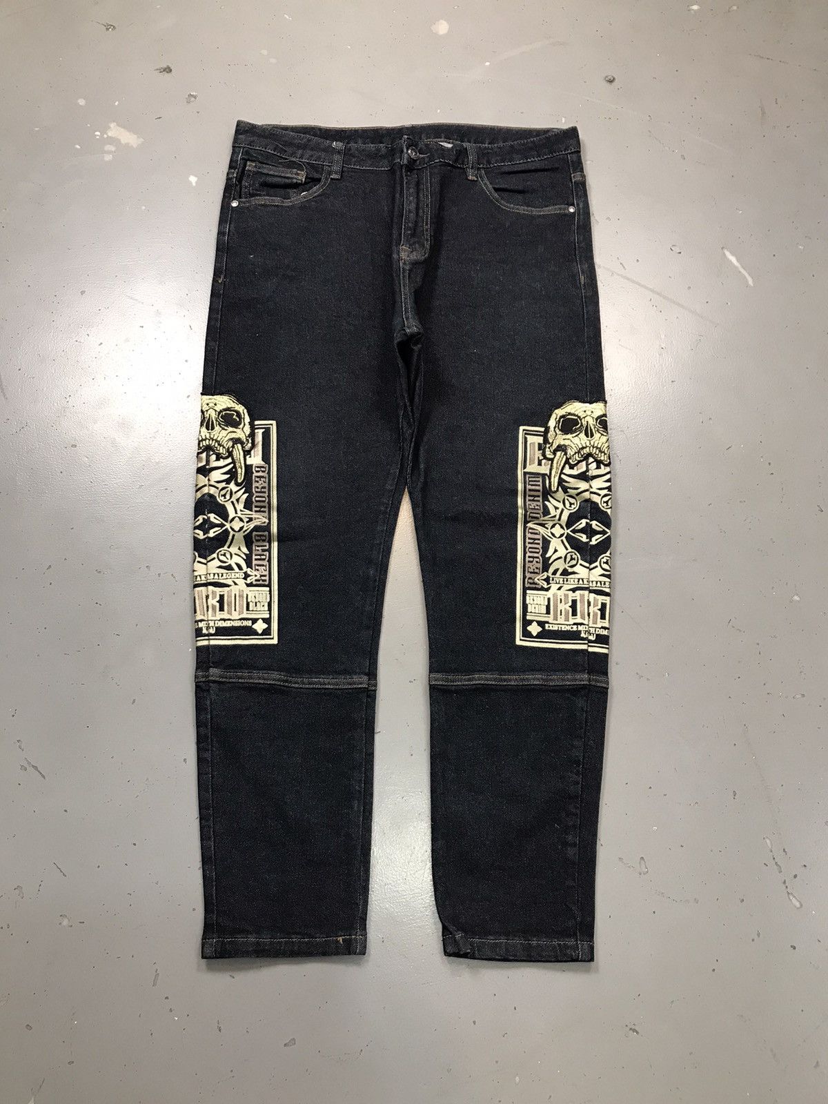 Japanese Brand × Vintage Vintage Japanese denim crazy skull embroidered denim Size US 38 / EU 54 - 1 Thumbnail