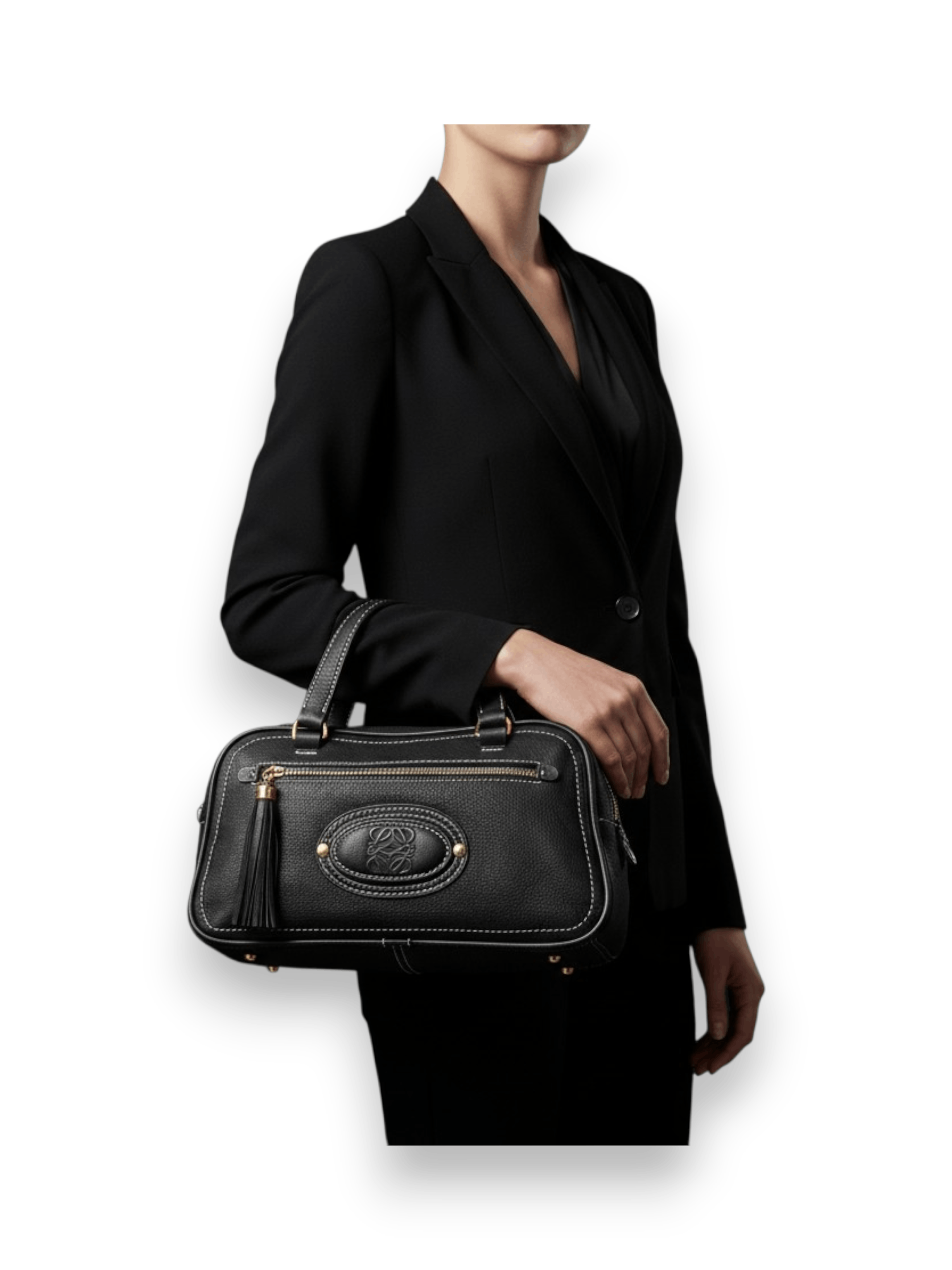 Loewe Loewe Anagram Logo Black Leather Black Bowling Tote Hand Bag Size ONE SIZE - 8 Thumbnail