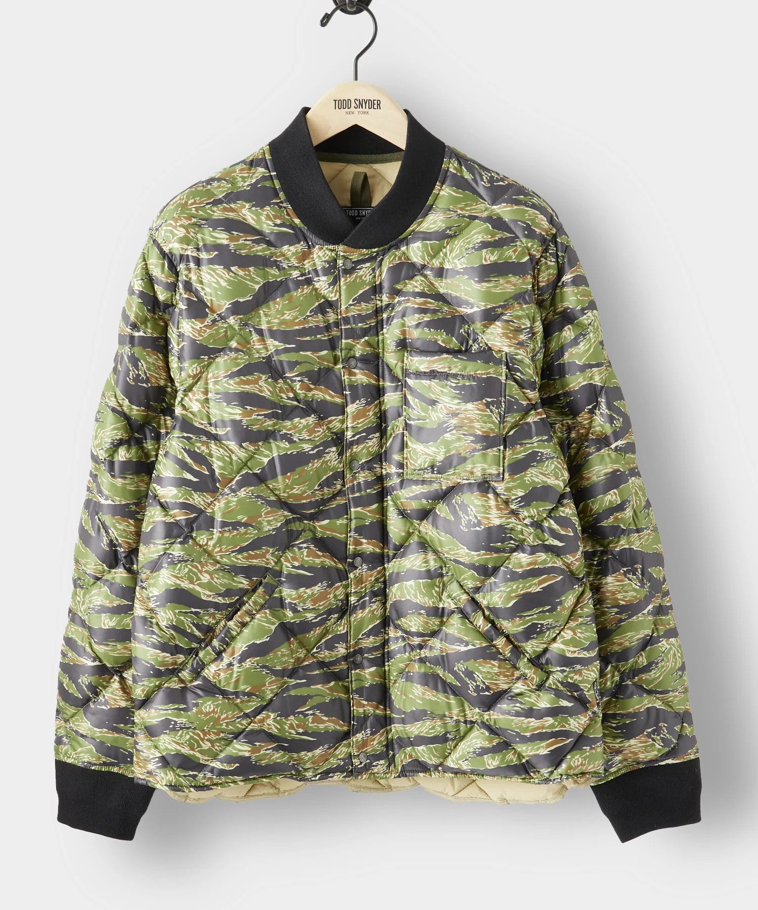 Todd Snyder Japanese Quilted Down Tiger Camo Bomber Jacket