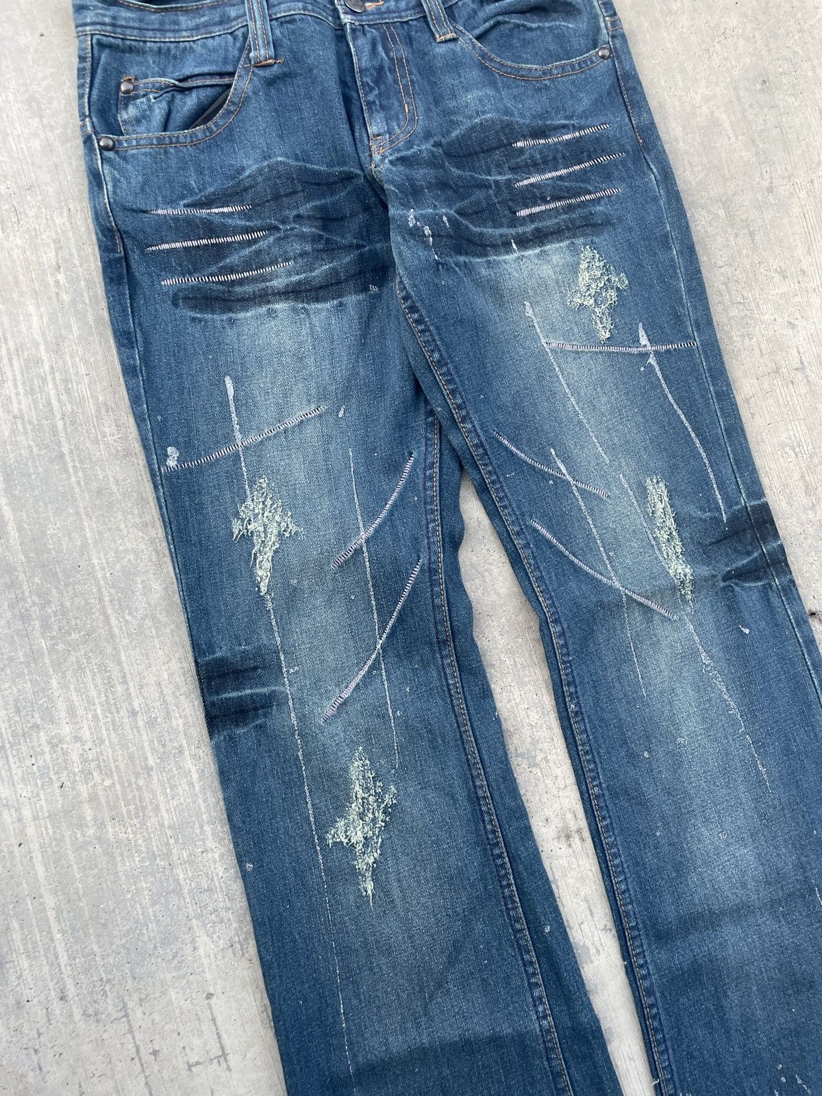 Kapital 💥RARE💥ROOT THREE WHISKER DISTRESSED FLARE JEANS PUNK ARCHIVE Size US 30 / EU 46 - 4 Thumbnail
