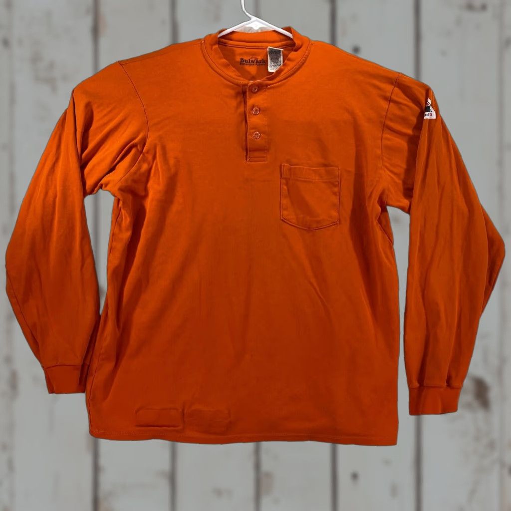 Vintage VINTAGE Bulwark Workwear FR Mens Size XL Flame Resistant Henley Orange Shirt Long Sleeve Size US XL / EU 56 / 4 - 1 Thumbnail