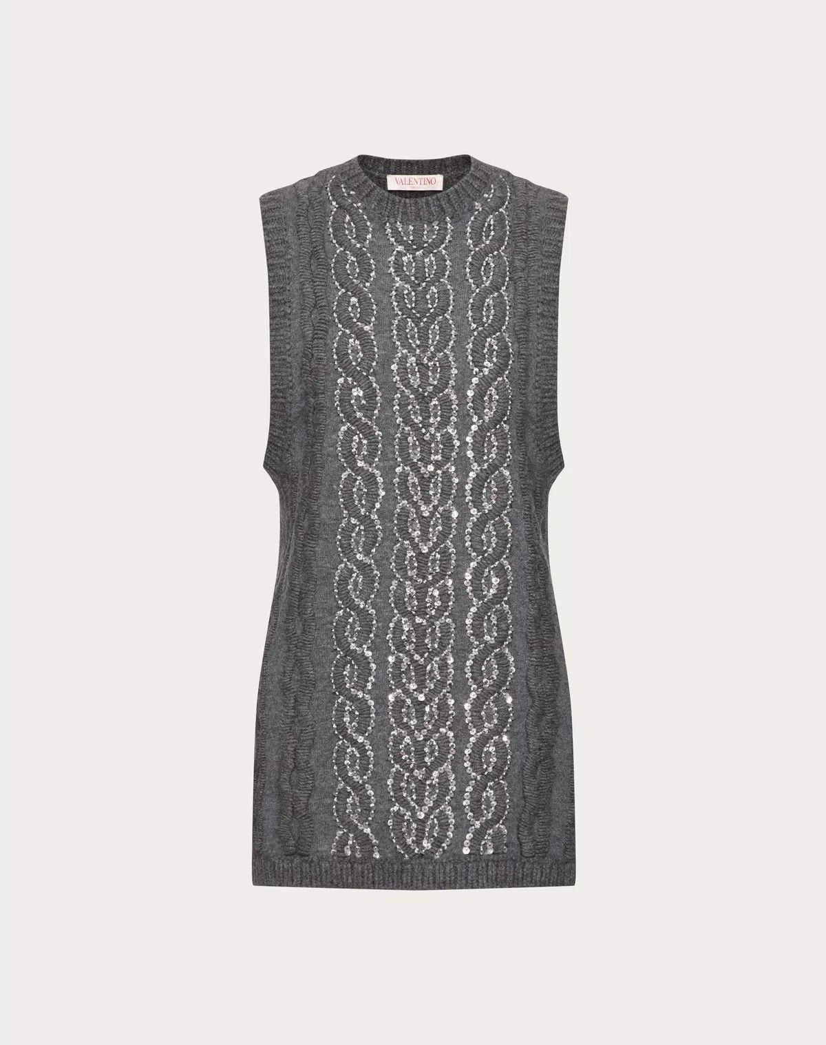 Valentino o1s1wg110426 Embroidered Wool Top in Grey Size XL / US 12-14 / IT 48-50 - 1 Thumbnail