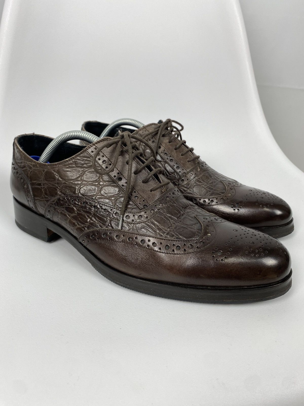 Italian Designers Ciro Lendini Oxford Brogues Croc Embossed Genuine Leather 42 Shoes in Brown (Size 9)