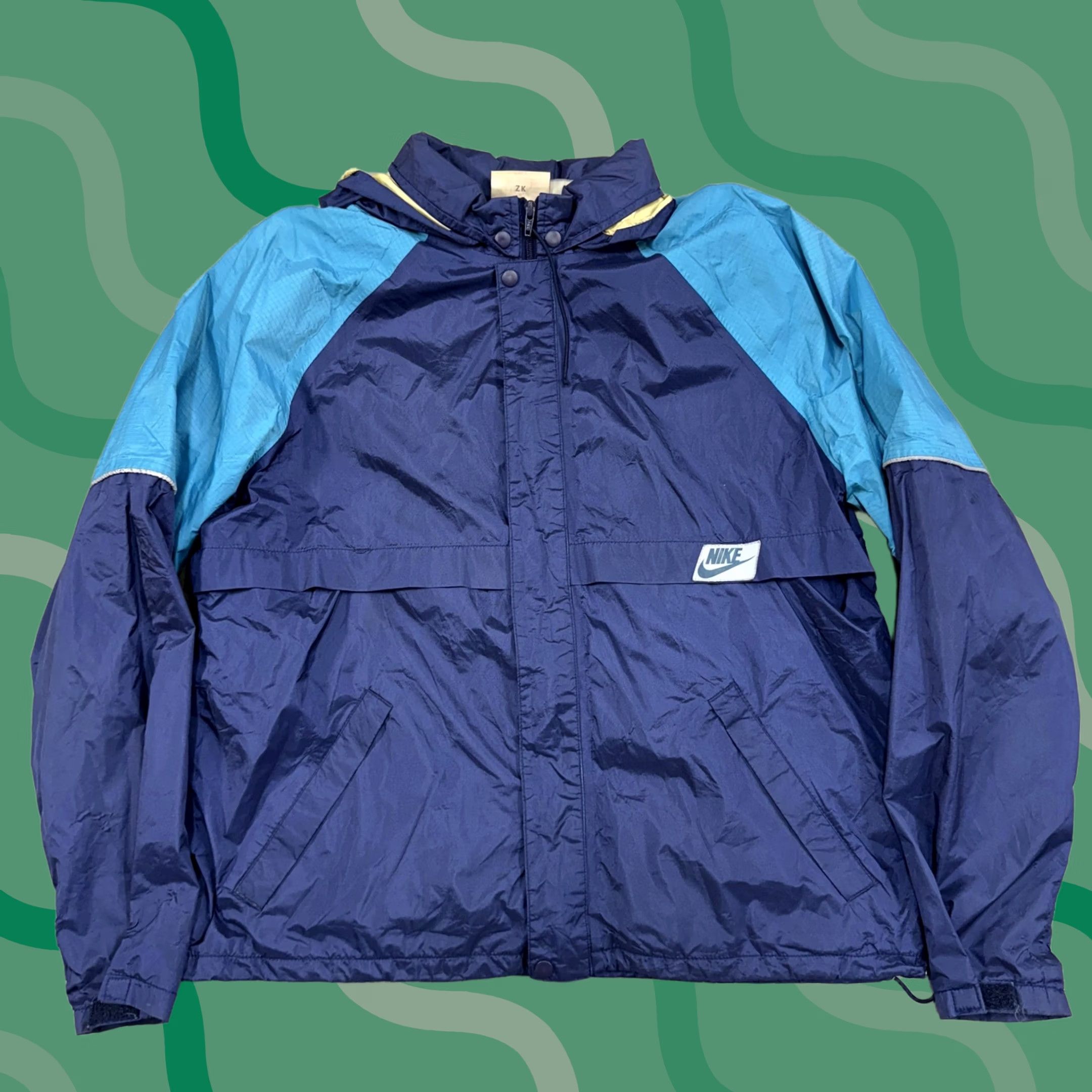 Nike Vintage Nike Jacket Mens L Blue Teal Hooded Windbreaker 90s Swoosh Zip Full Zip Pockets Lightweight Nylon Retro Stylish Size US L / EU 52-54 / 3 - 1 Thumbnail