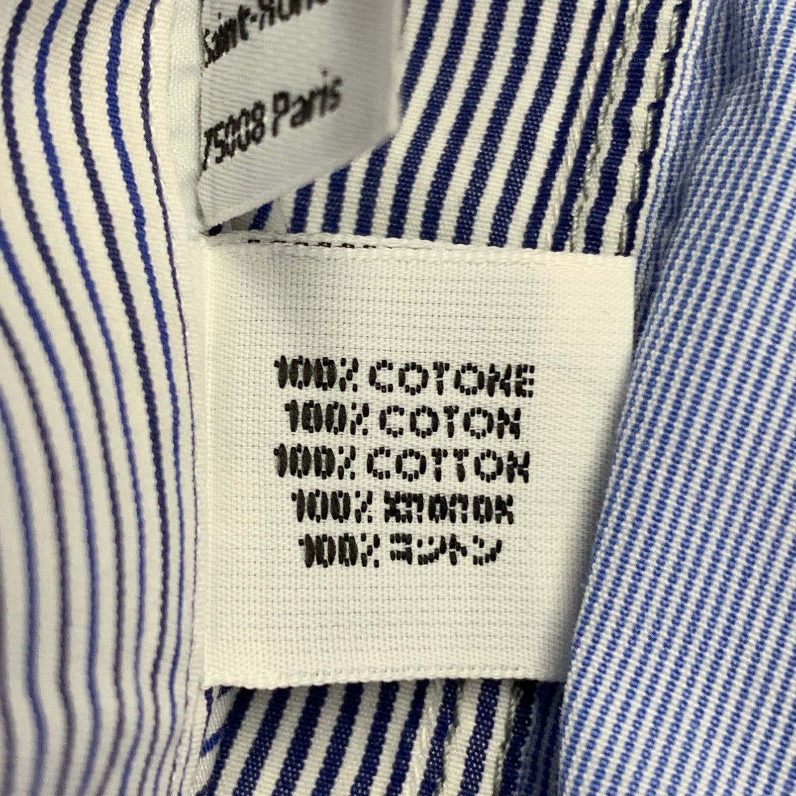 Lanvin LANVIN White Blue Patchwork Stripe Cotton One Pocket Shirt Size US S / EU 44-46 / 1 - 6 Thumbnail